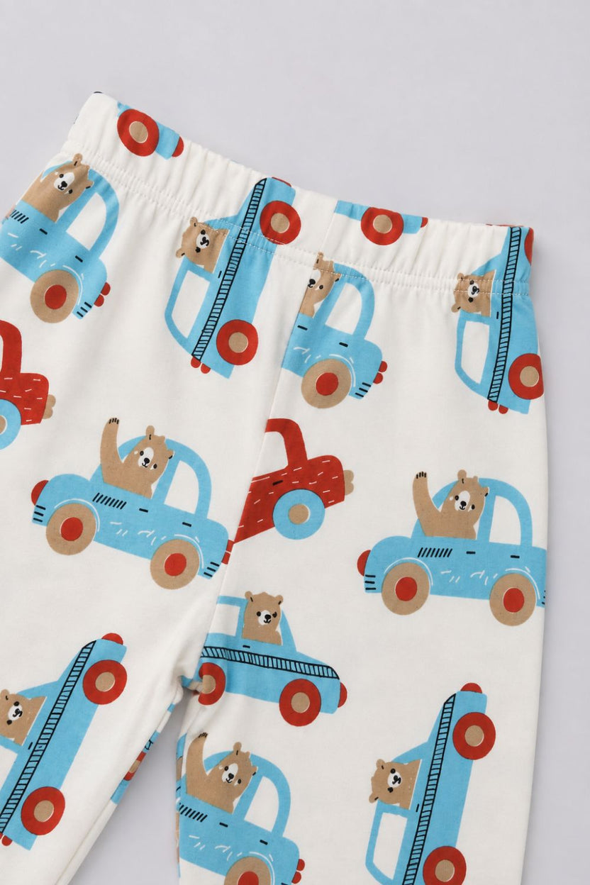Infant Boys Blue and White Vehicle Printed Joggers - Pack of 2 - Image 6