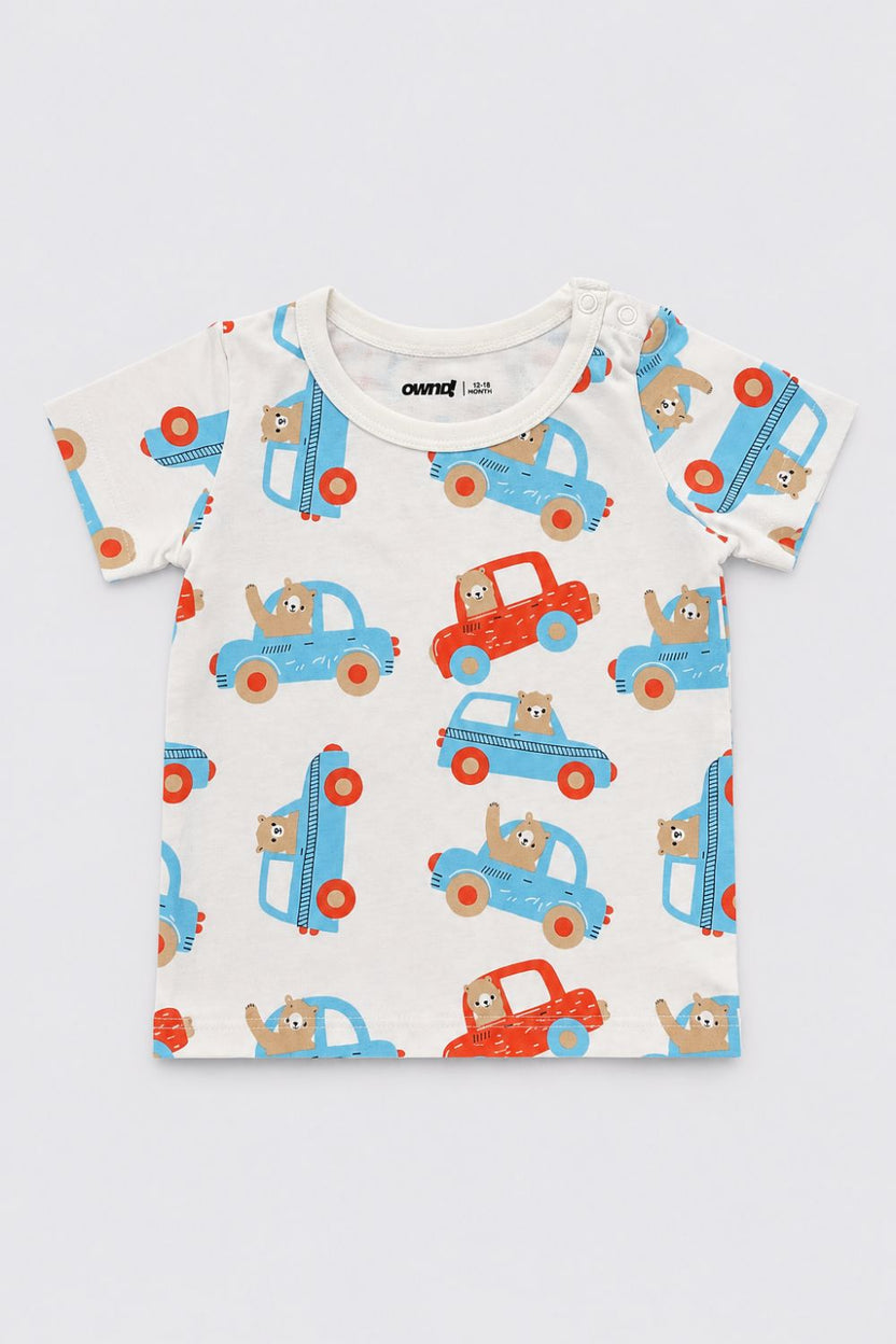 Infant Boys Blue and White Vehicle Printed T-Shirts - Pack of 2 - Image 2