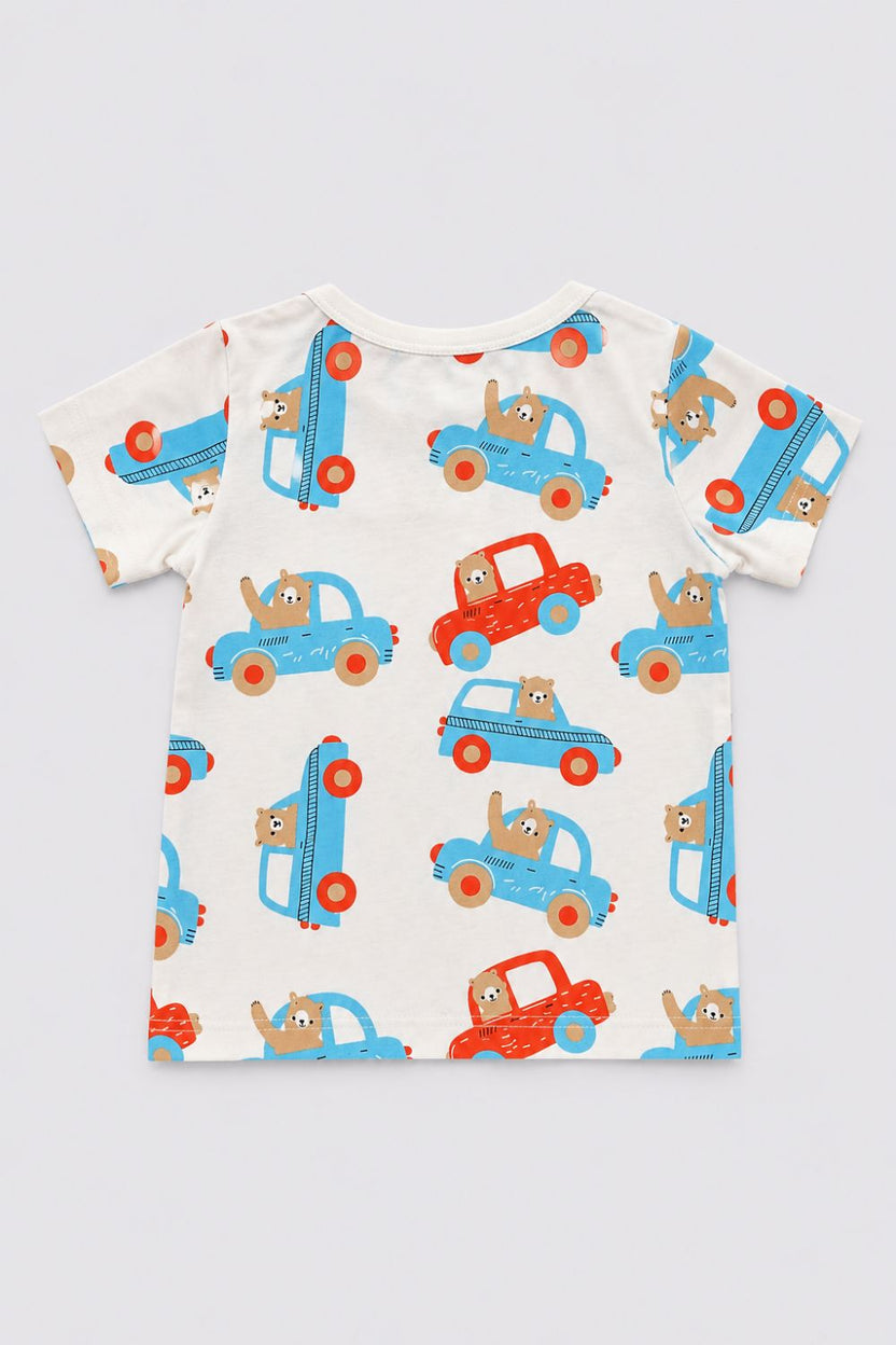 Infant Boys Blue and White Vehicle Printed T-Shirts - Pack of 2 - Image 3