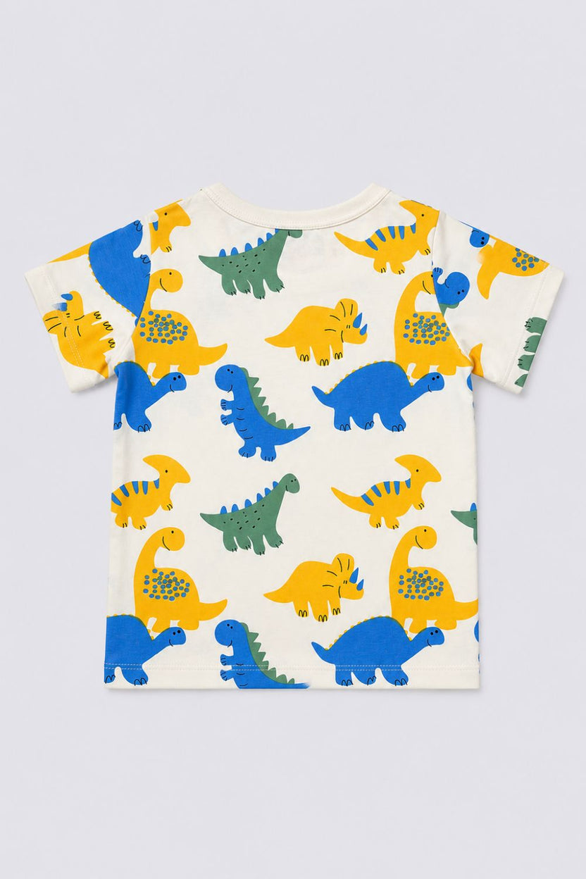 Infant Boys White and Green Dinosaur Print T-Shirts - Pack of 2 - Image 3