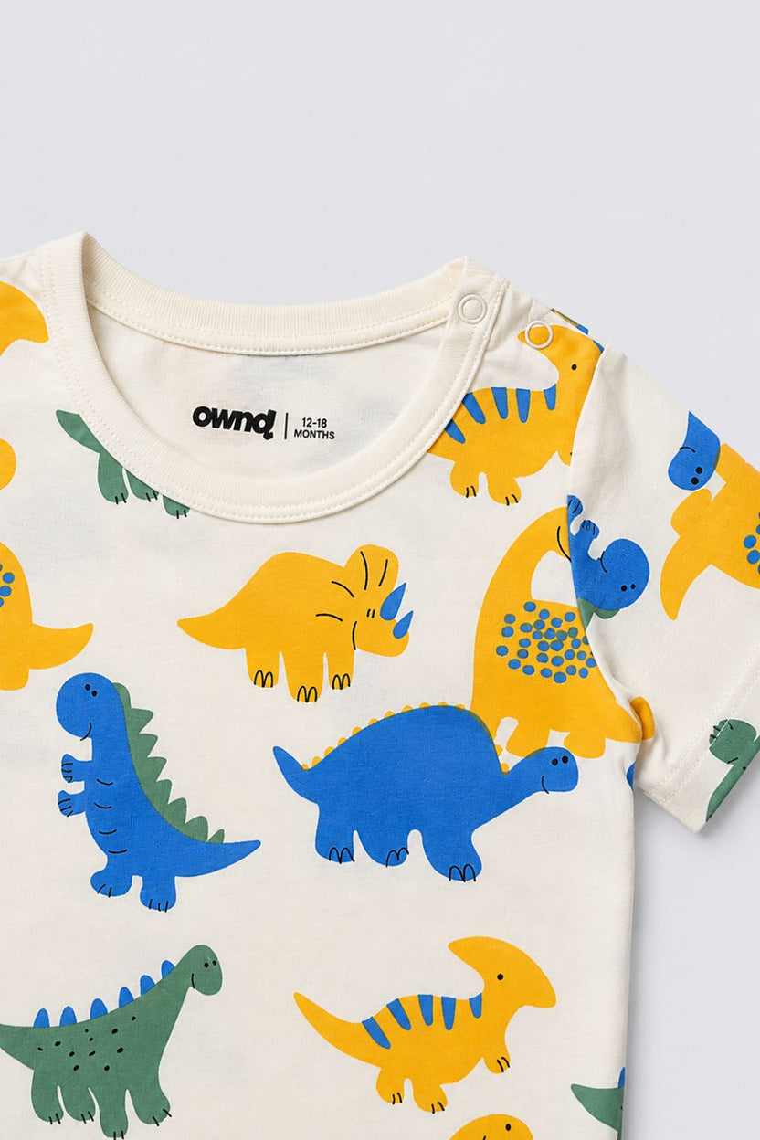 Infant Boys White and Green Dinosaur Print T-Shirts - Pack of 2 - Image 6