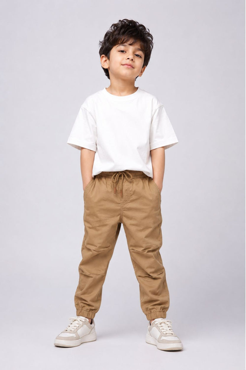 Boys Regular Fit Khaki Solid Casual Jogger - Image 1