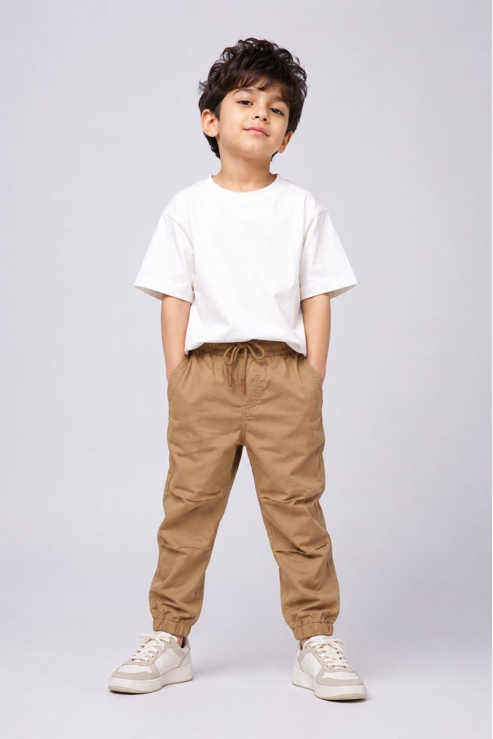 Boys Regular Fit Khaki Solid Casual Jogger - Image 1