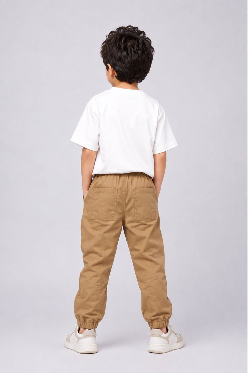 Boys Regular Fit Khaki Solid Casual Jogger - Image 3