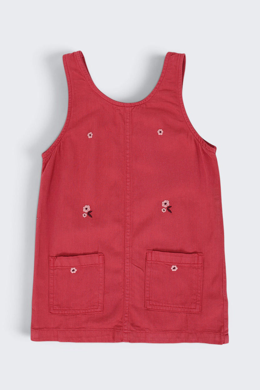 Girls Red Embroidered Floral Pinafore Dungarees and T-Shirt - Image 5