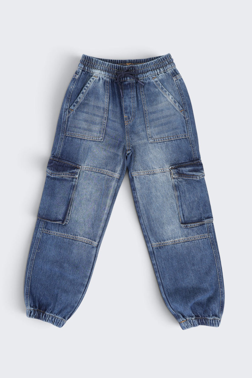 Tweens Boys Jogger Fit Blue Cargo Jeans - Image 2