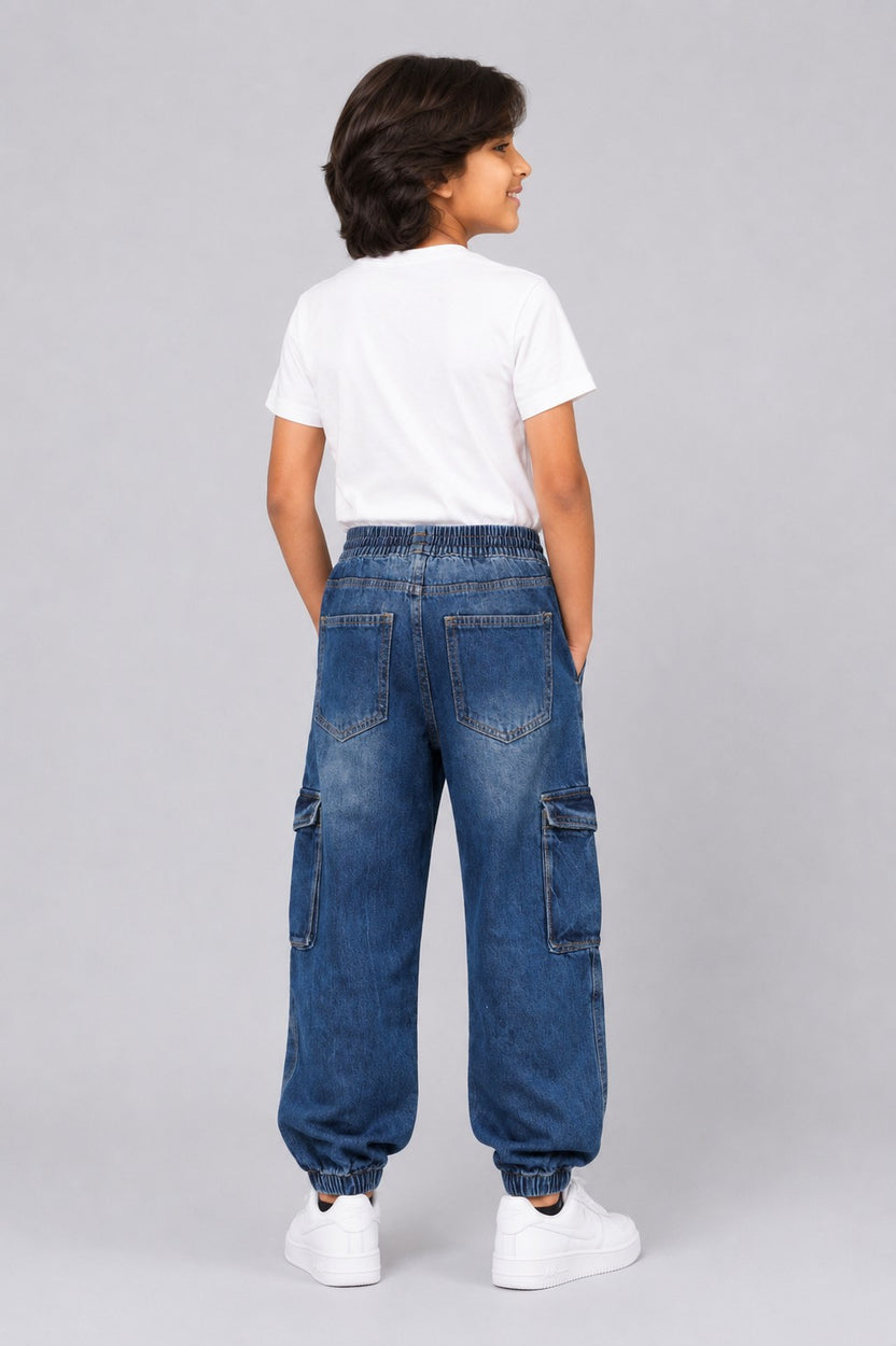 Tweens Boys Jogger Fit Blue Cargo Jeans - Image 3