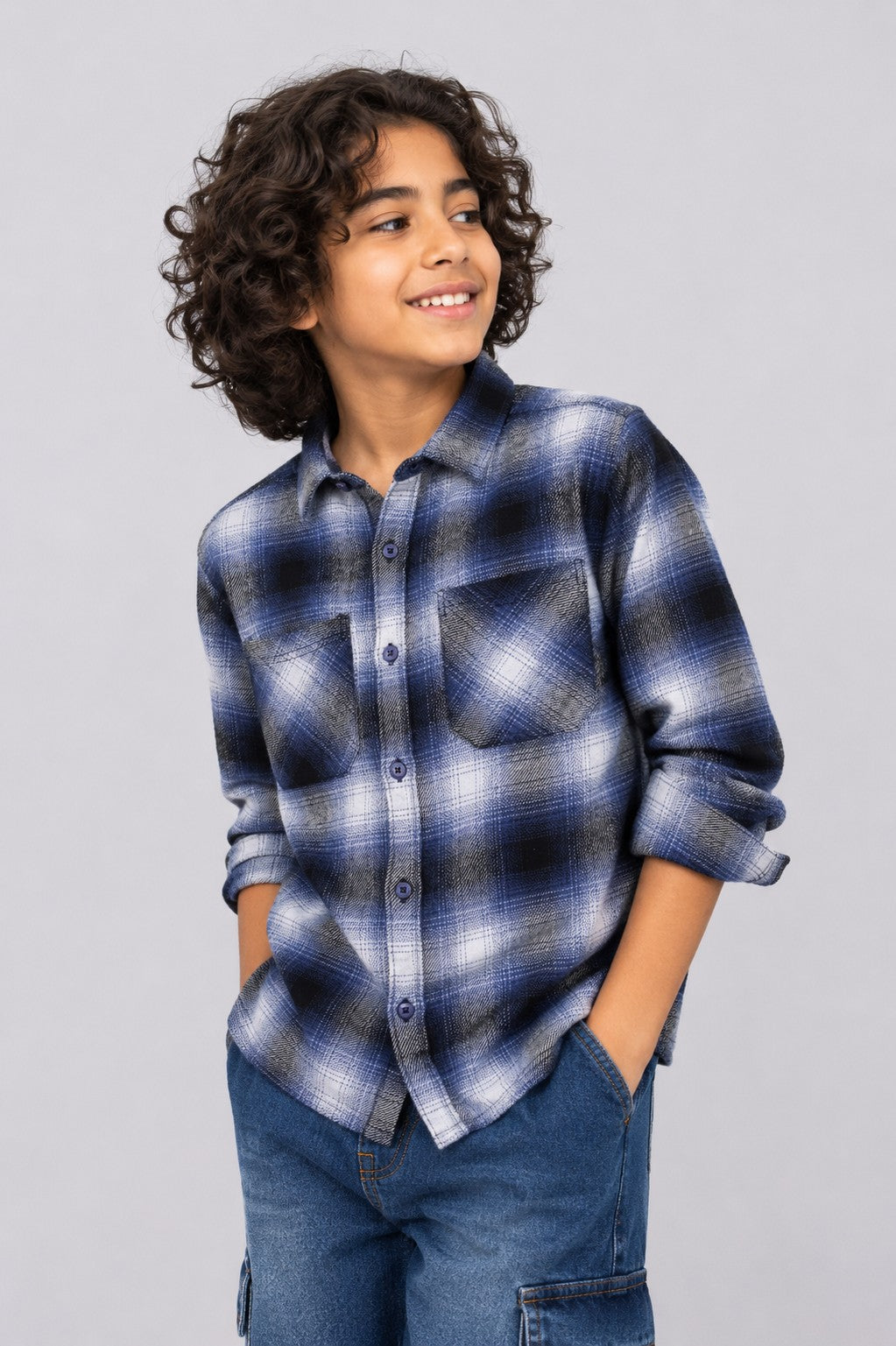 Tweens Boys Navy Checked Flannel Shirt - Image 1