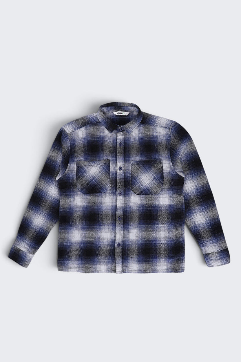 Tweens Boys Navy Checked Flannel Shirt - Image 2