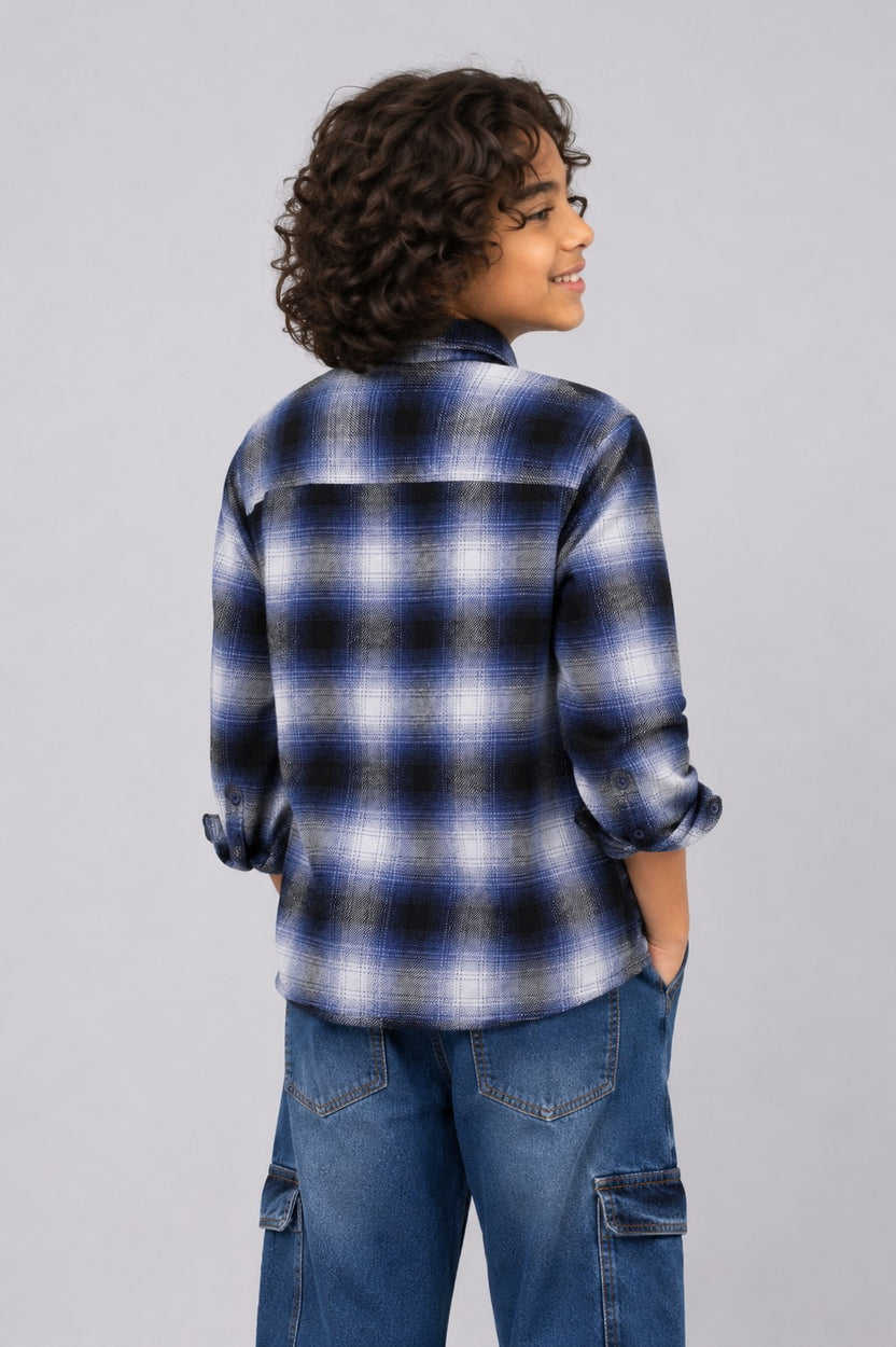 Tweens Boys Navy Checked Flannel Shirt - Image 3