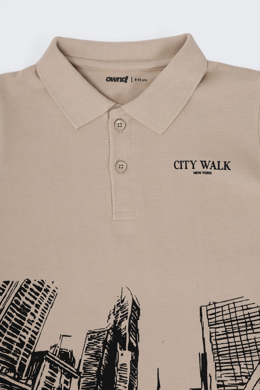 Tweens Boys Regular Fit Beige City Print T-Shirt - Image 5