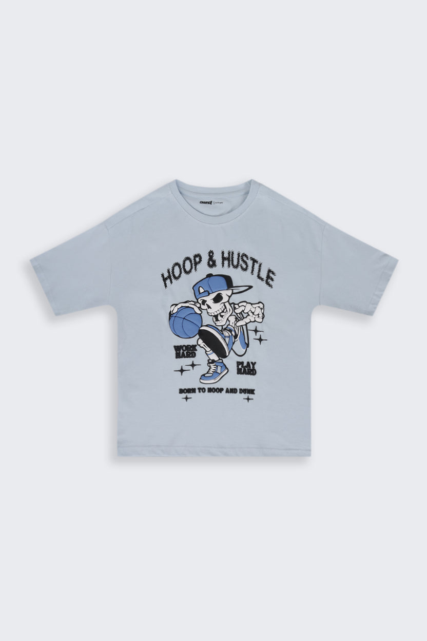 Tweens Boys Light Blue Basketball Graphic Printed T-Shirt - Image 2