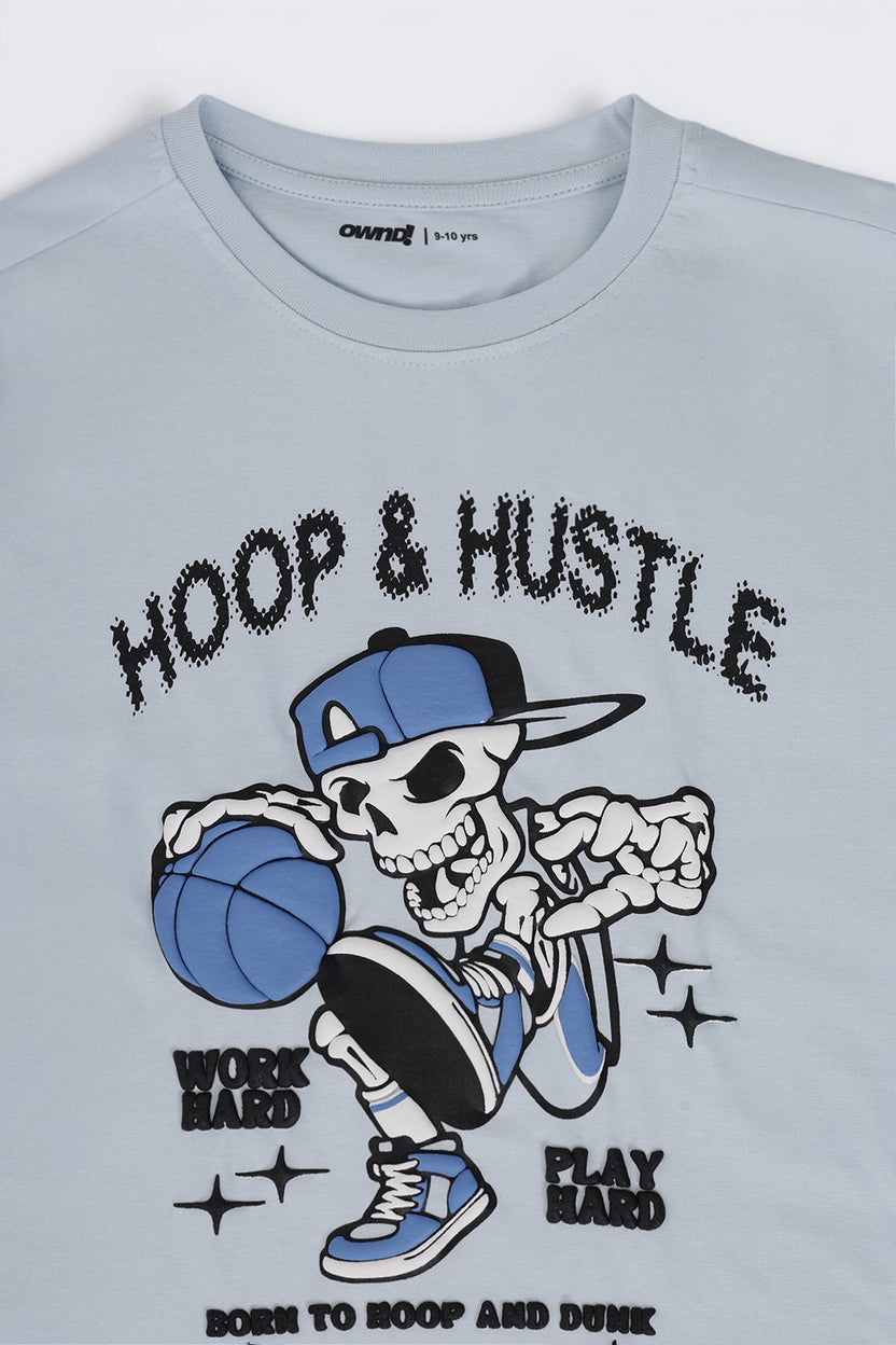 Tweens Boys Light Blue Basketball Graphic Printed T-Shirt - Image 5