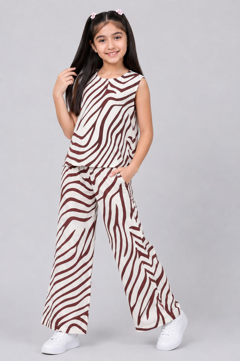 Tweens Girls Brown Zebra Print Co-Ord Set - Image 1