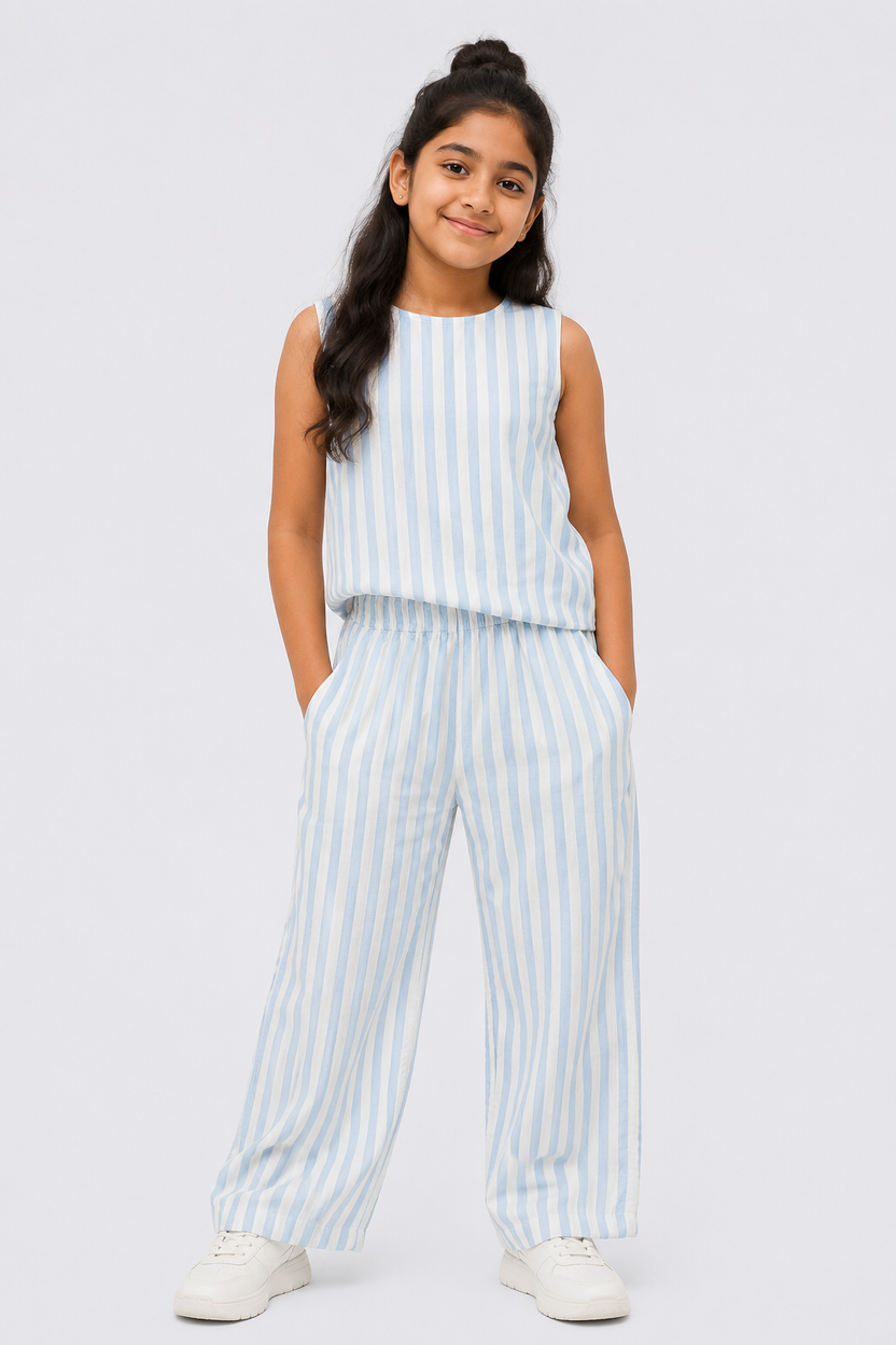Tweens Girls Light Blue Striped Co-ord Set - Image 1