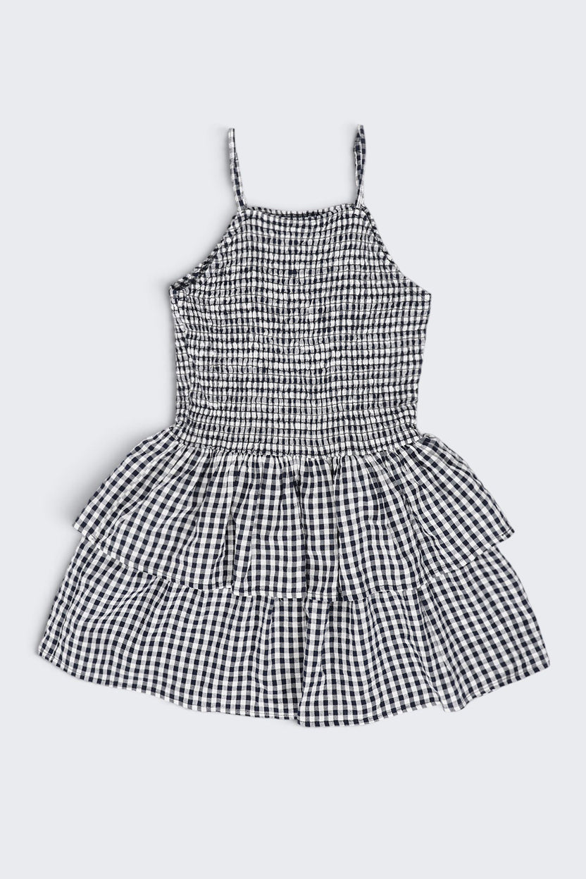 Tweens Girls Black Gingham Tiered Sleeveless Dress - Image 2