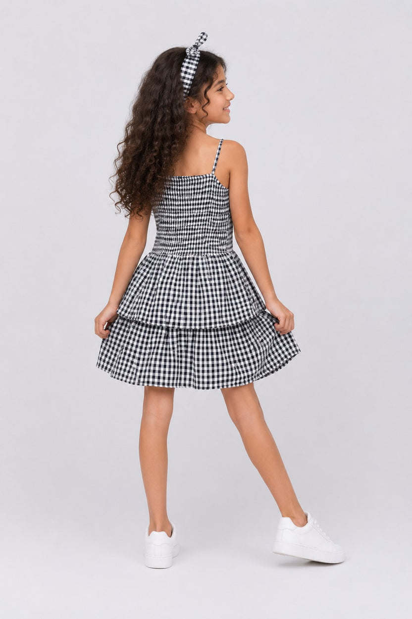 Tweens Girls Black Gingham Tiered Sleeveless Dress - Image 3
