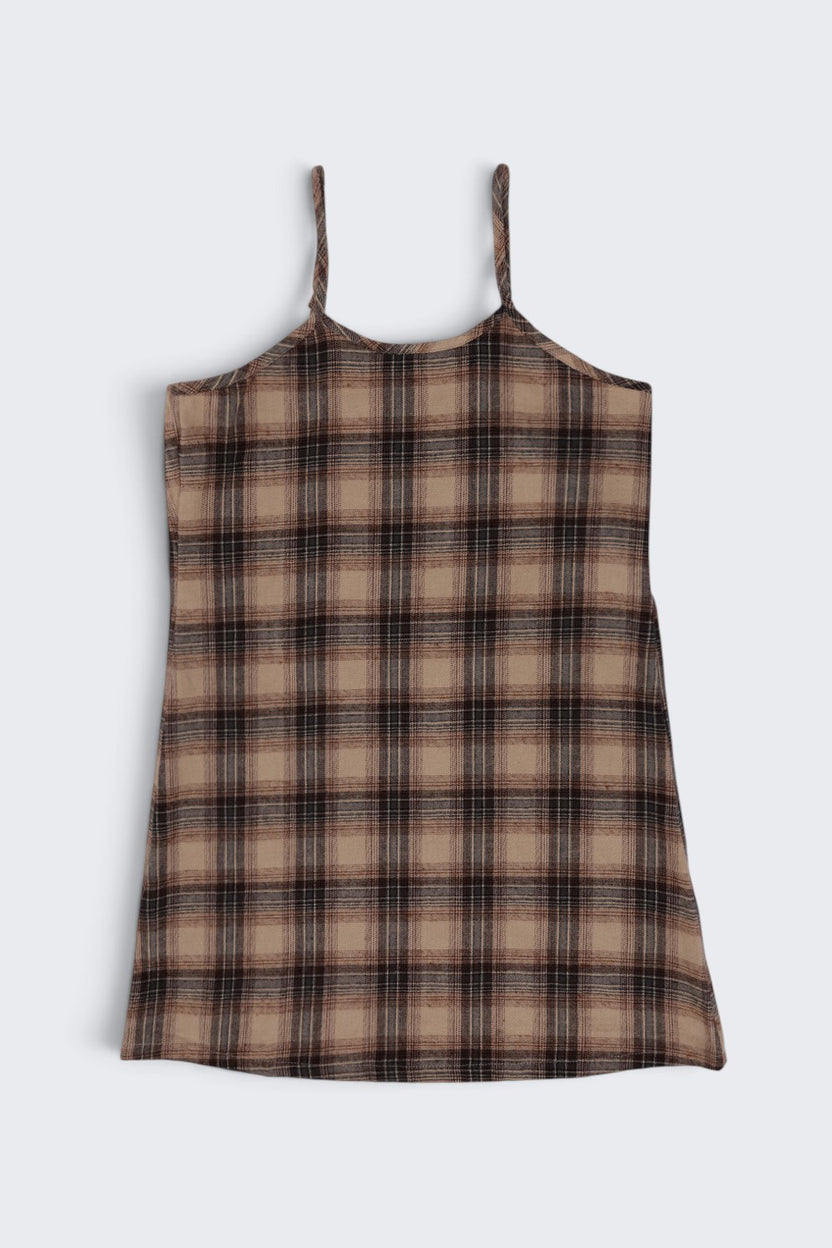 Tweens Girls Brown Checked Layered Pinafore Dress and T-Shirt - Image 5