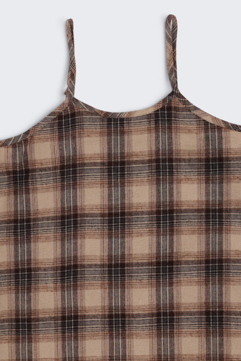 Tweens Girls Brown Checked Layered Pinafore Dress and T-Shirt - Image 6
