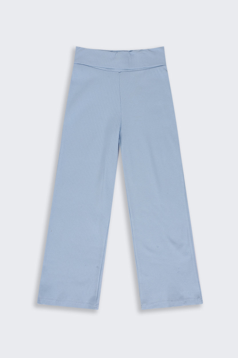 Tweens Girls Light Blue Ribbed Wide Leg Jogger - Image 2