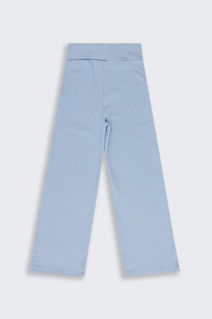 Tweens Girls Light Blue Ribbed Wide Leg Jogger - Image 4