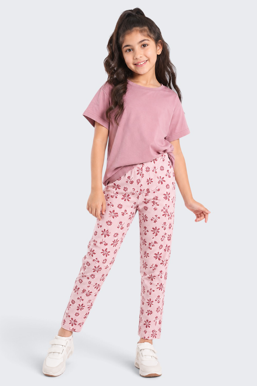 Tweens Girls Regular Fit Pink Floral Legging - Image 1