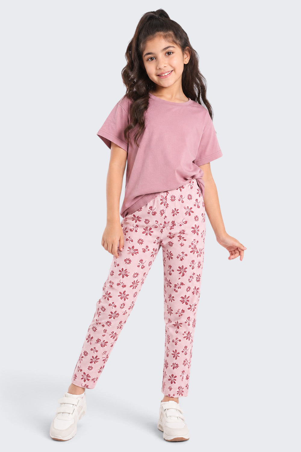 Tweens Girls Regular Fit Pink Floral Legging - Image 1