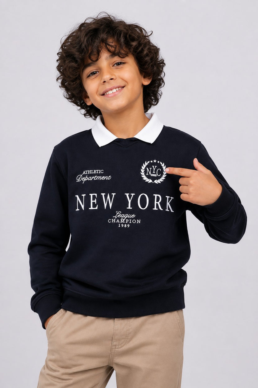 Tweens Girls Navy New York Collar Sweatshirt - Image 1