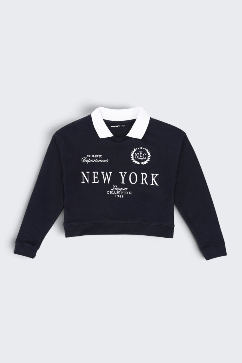 Tweens Girls Navy New York Collar Sweatshirt - Image 2
