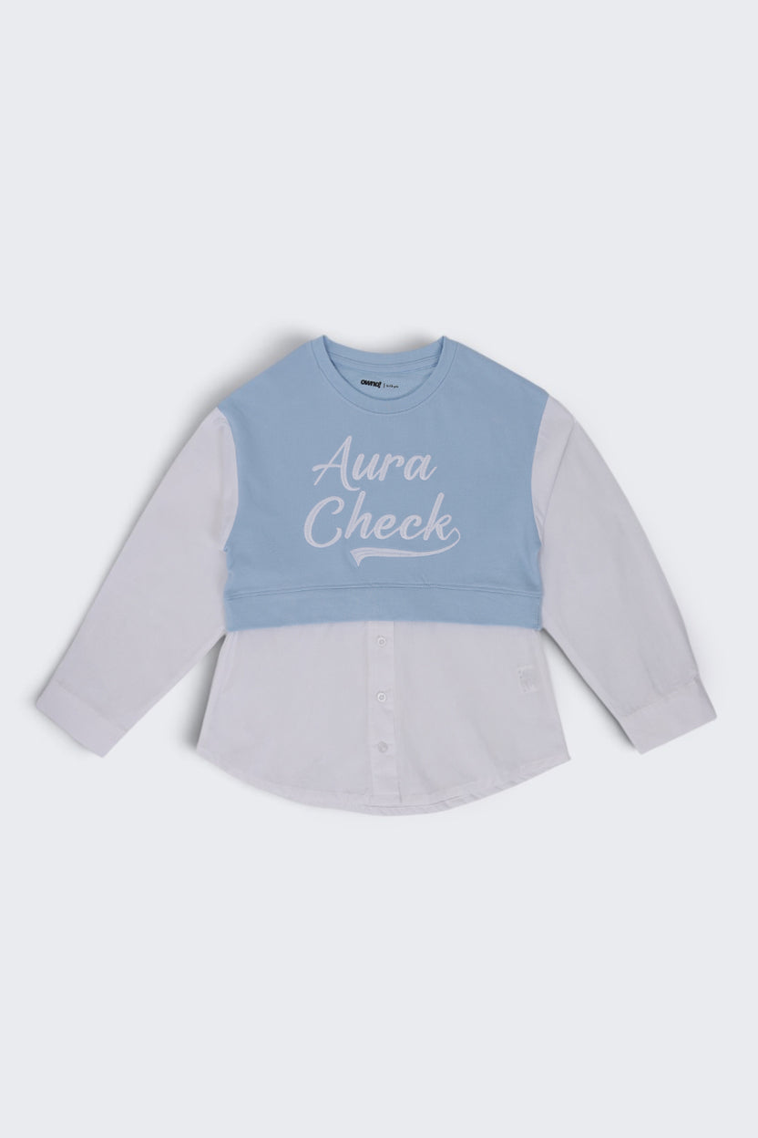 Tweens Girls Light Blue Layered Shirt Style Sweatshirt - Image 2