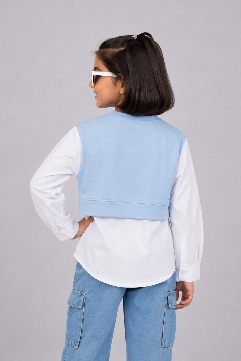 Tweens Girls Light Blue Layered Shirt Style Sweatshirt - Image 3