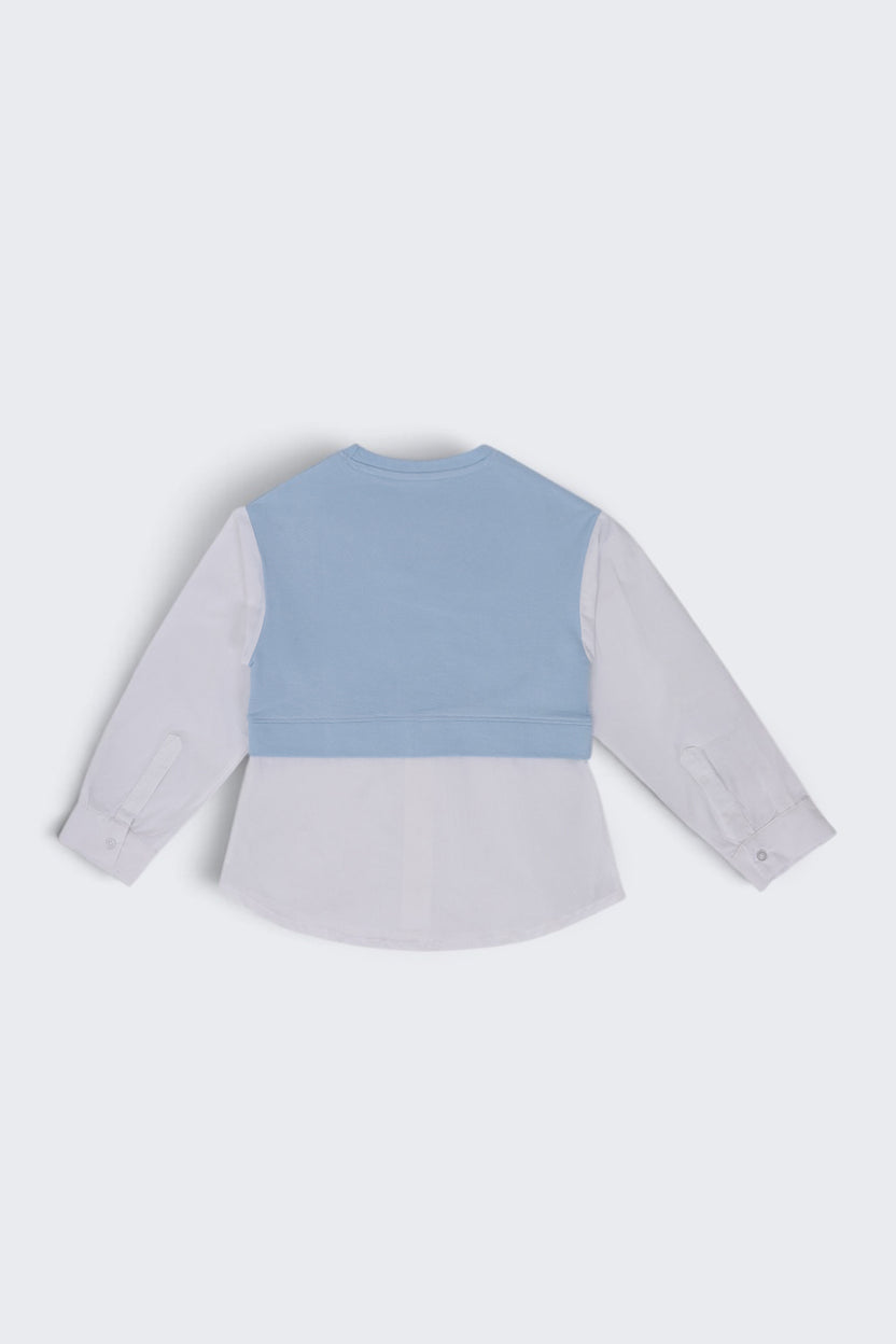 Tweens Girls Light Blue Layered Shirt Style Sweatshirt - Image 4