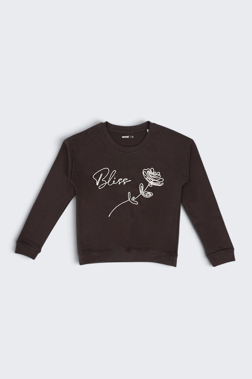 Tweens Girls Brown Bliss Embroidered Graphic Sweatshirt - Image 2