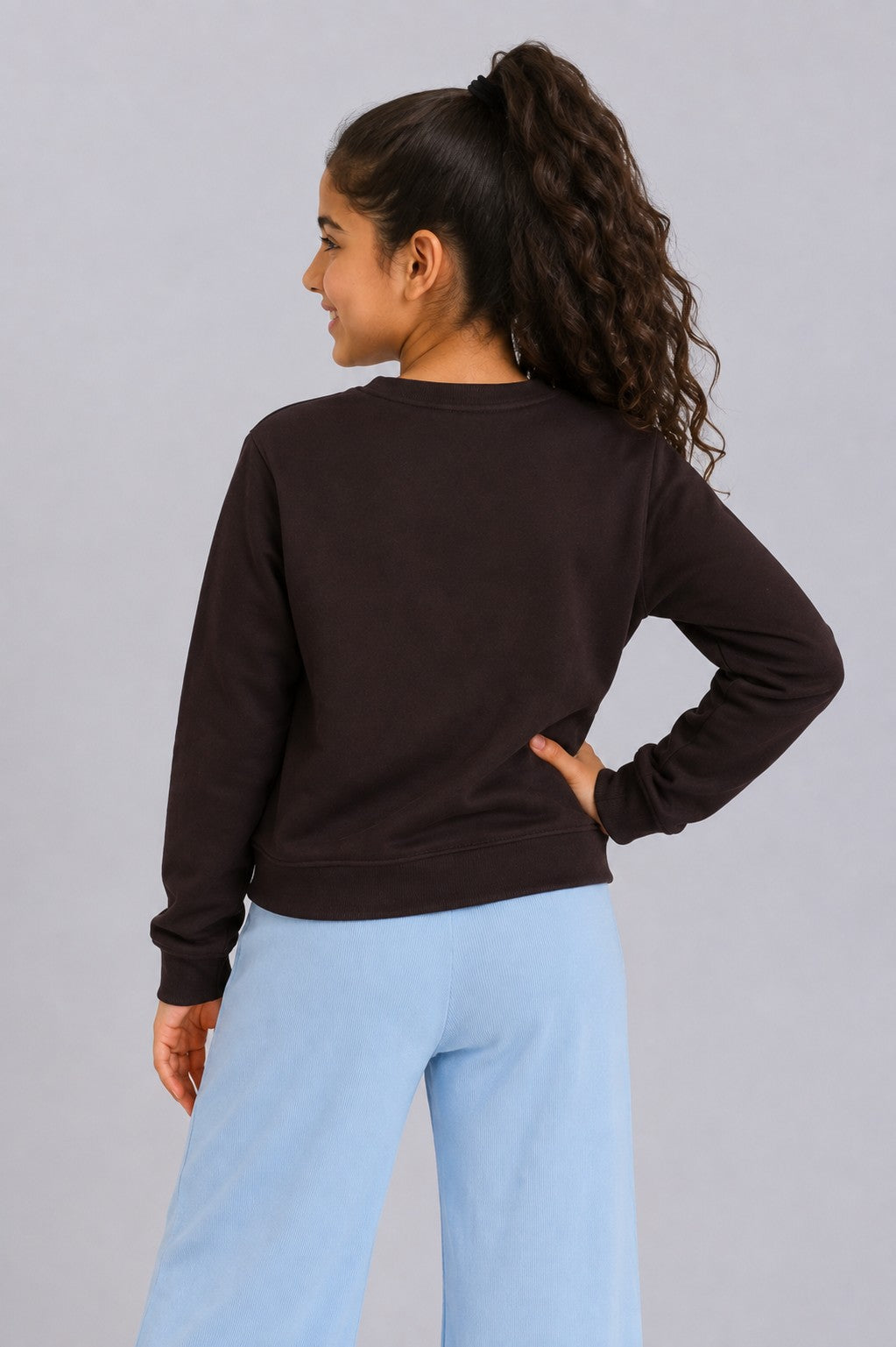 Tweens Girls Brown Bliss Embroidered Graphic Sweatshirt - Image 3