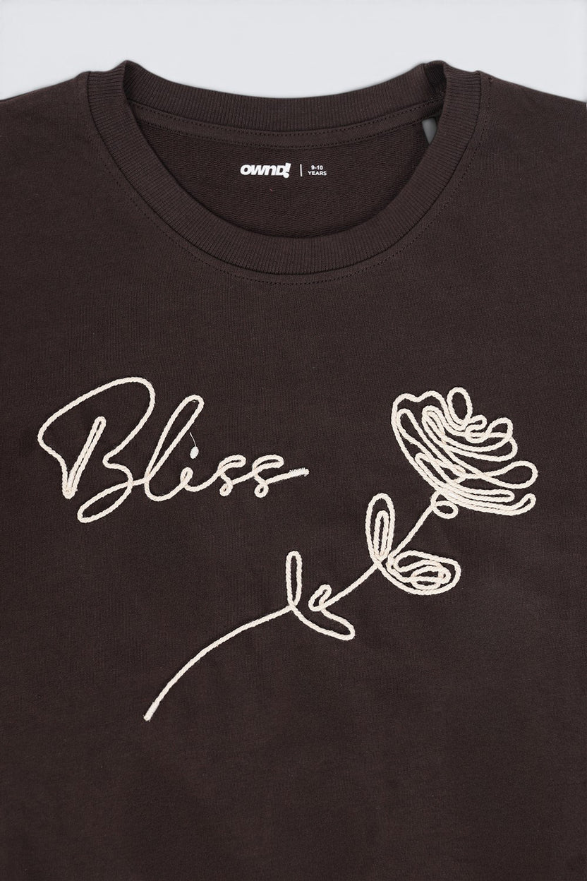 Tweens Girls Brown Bliss Embroidered Graphic Sweatshirt - Image 5
