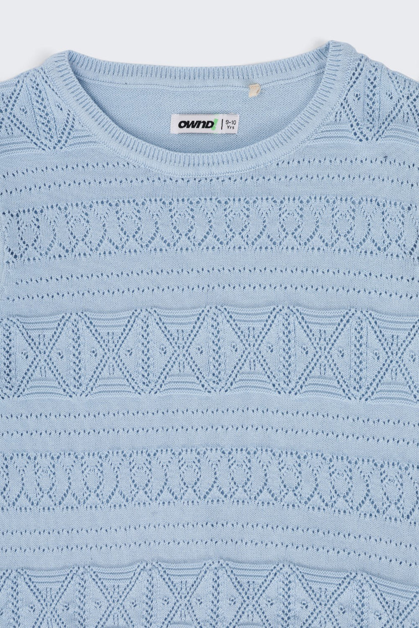 Tweens Girls Blue Pointelle Sweater - Image 5