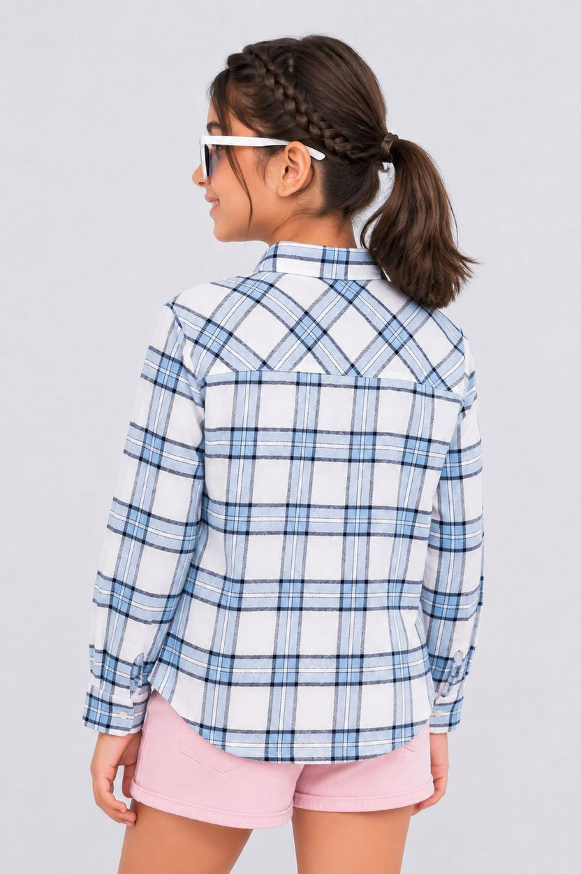 Tweens Girls Light Blue Checked Casual Shirt - Image 3