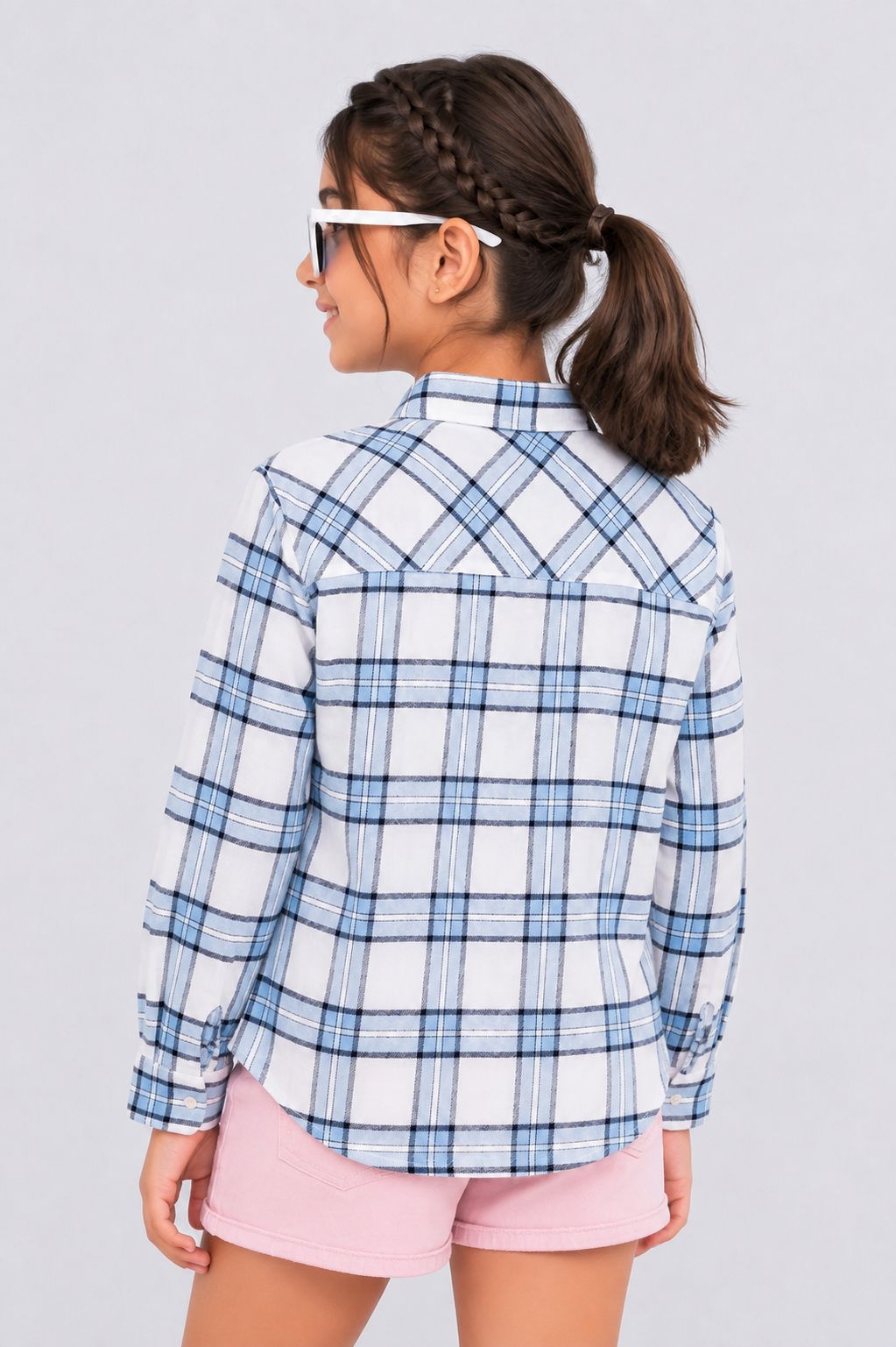 Tweens Girls Light Blue Checked Casual Shirt - Image 3