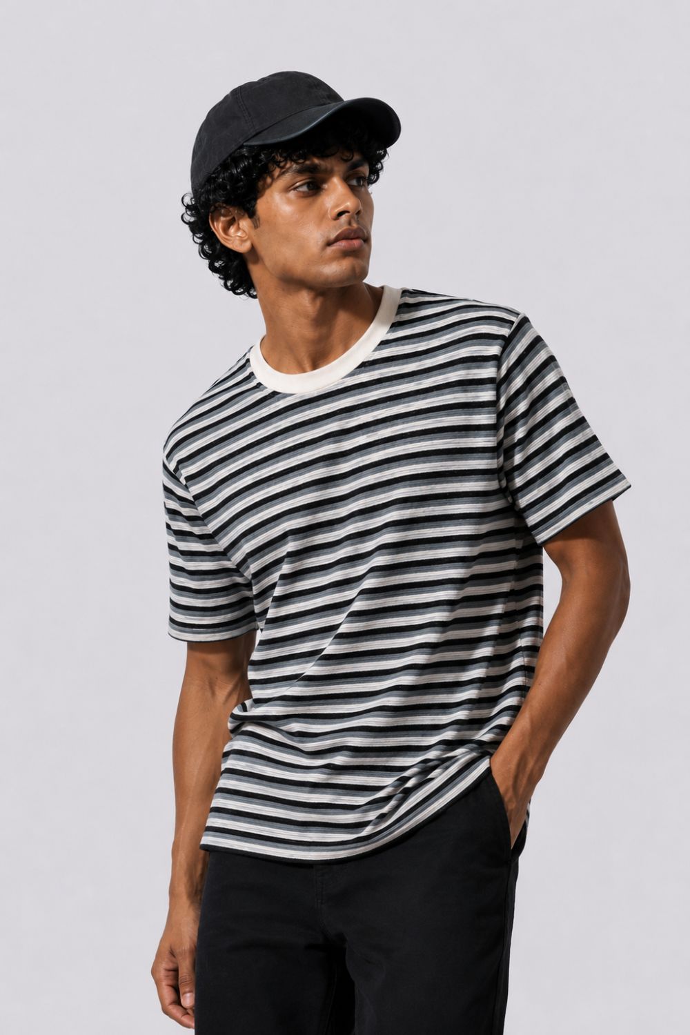Mens Regular Fit Black Striped T-Shirt - Image 2
