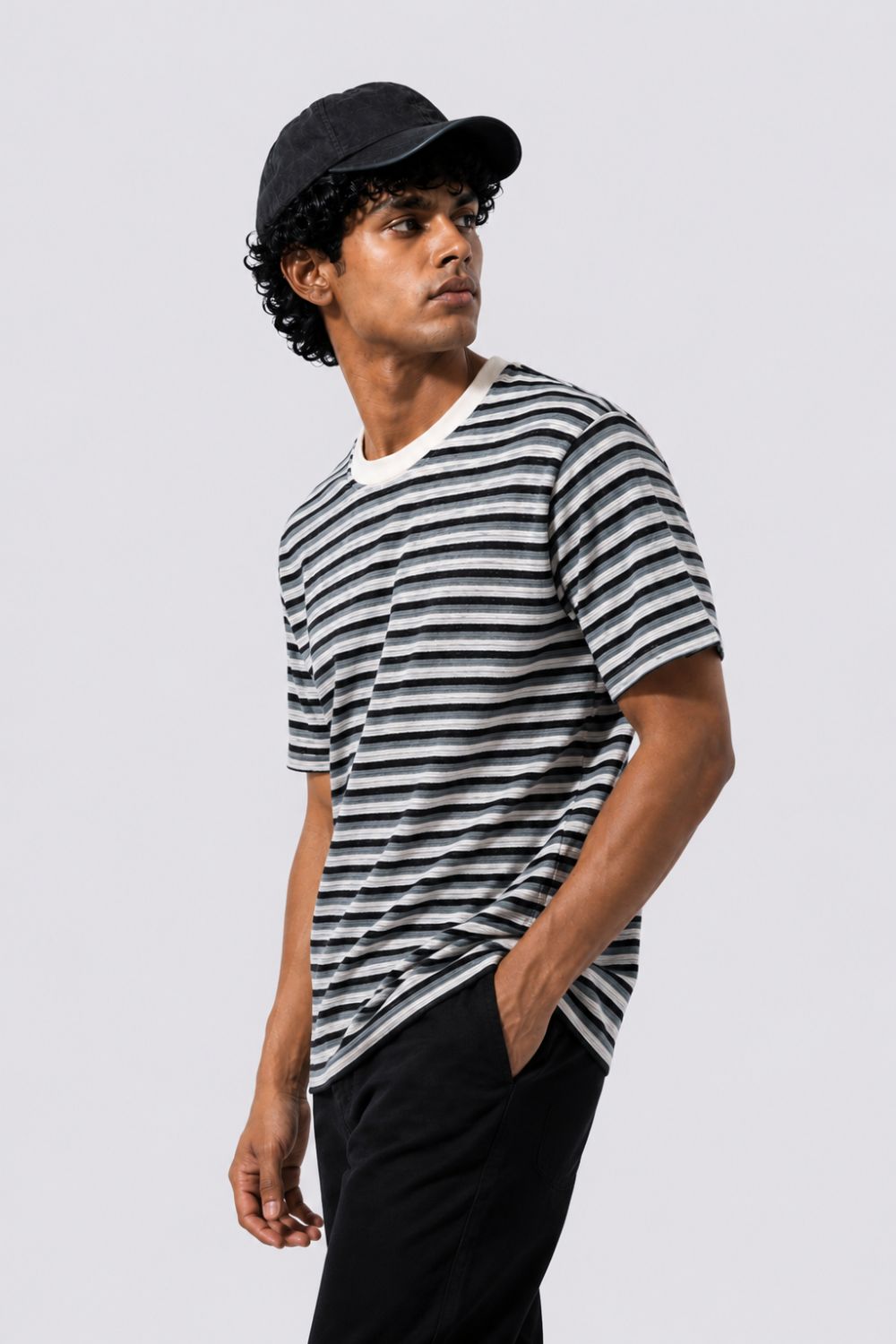 Mens Regular Fit Black Striped T-Shirt - Image 4