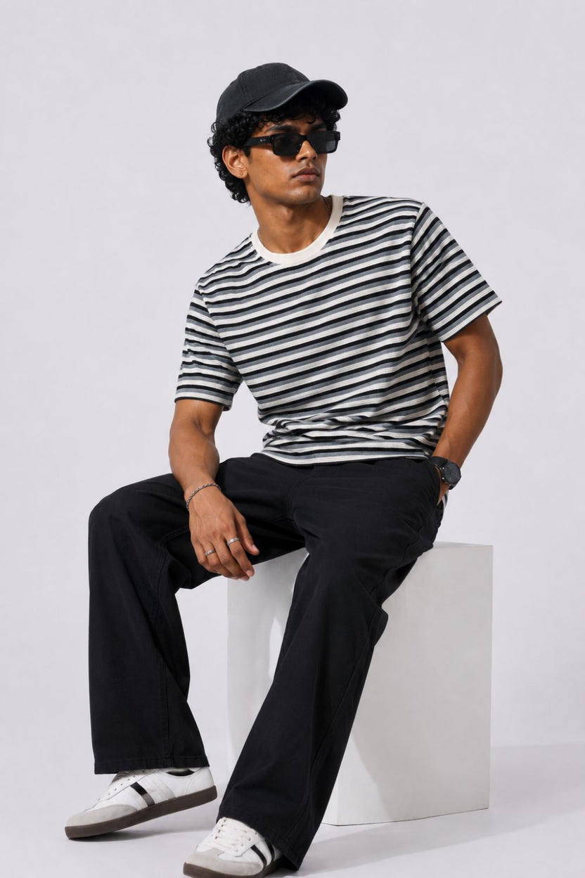 Mens Regular Fit Black Striped T-Shirt - Image 6