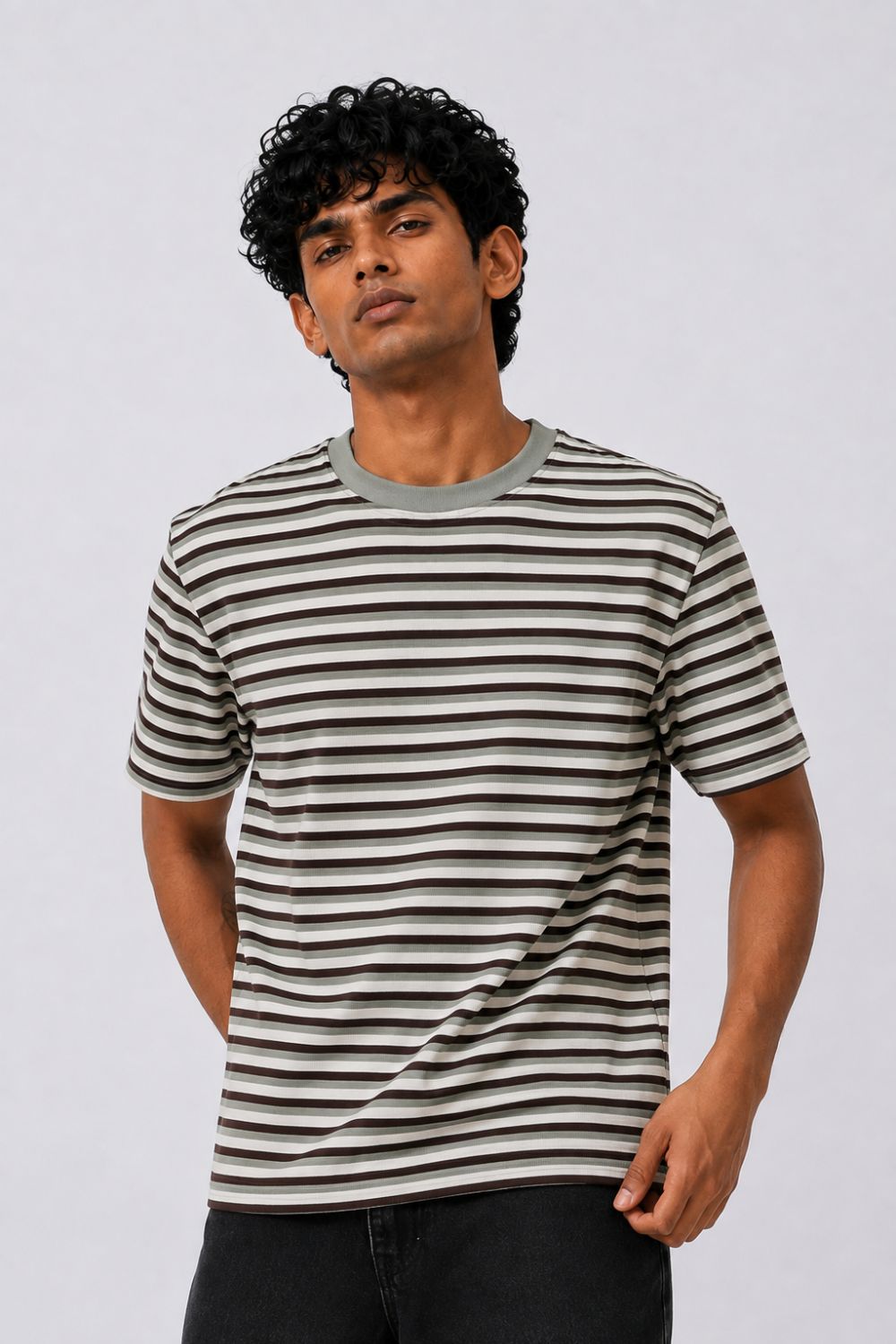 Mens Regular Fit Green Striped T-Shirt - Image 2