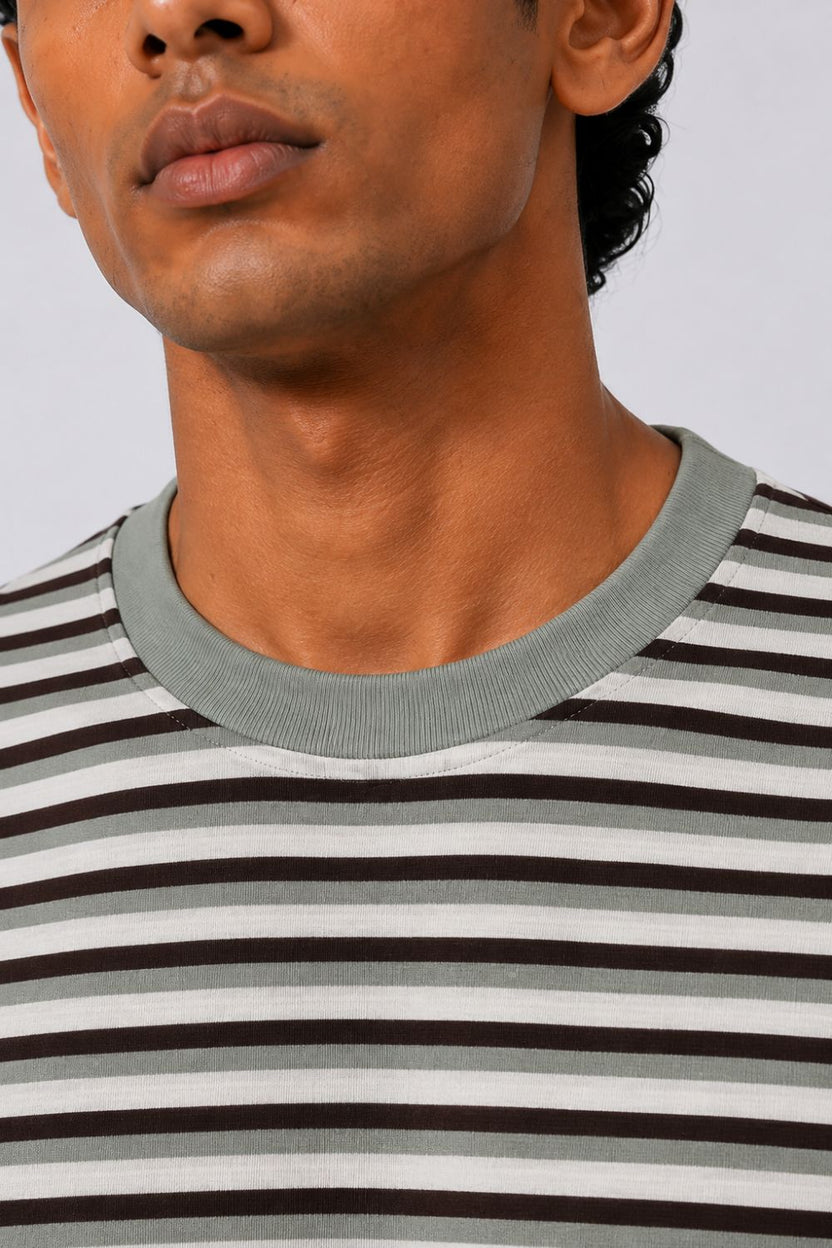Mens Regular Fit Green Striped T-Shirt - Image 3