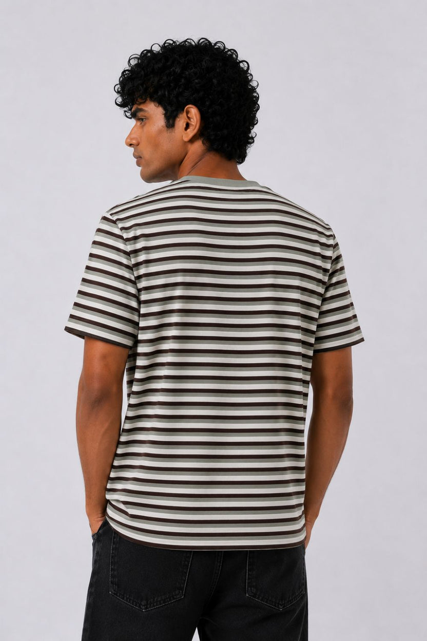 Mens Regular Fit Green Striped T-Shirt - Image 5