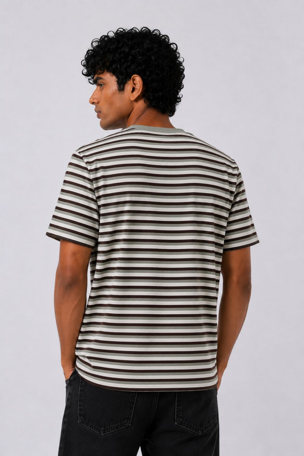 Mens Regular Fit Green Striped T-Shirt - Image 5
