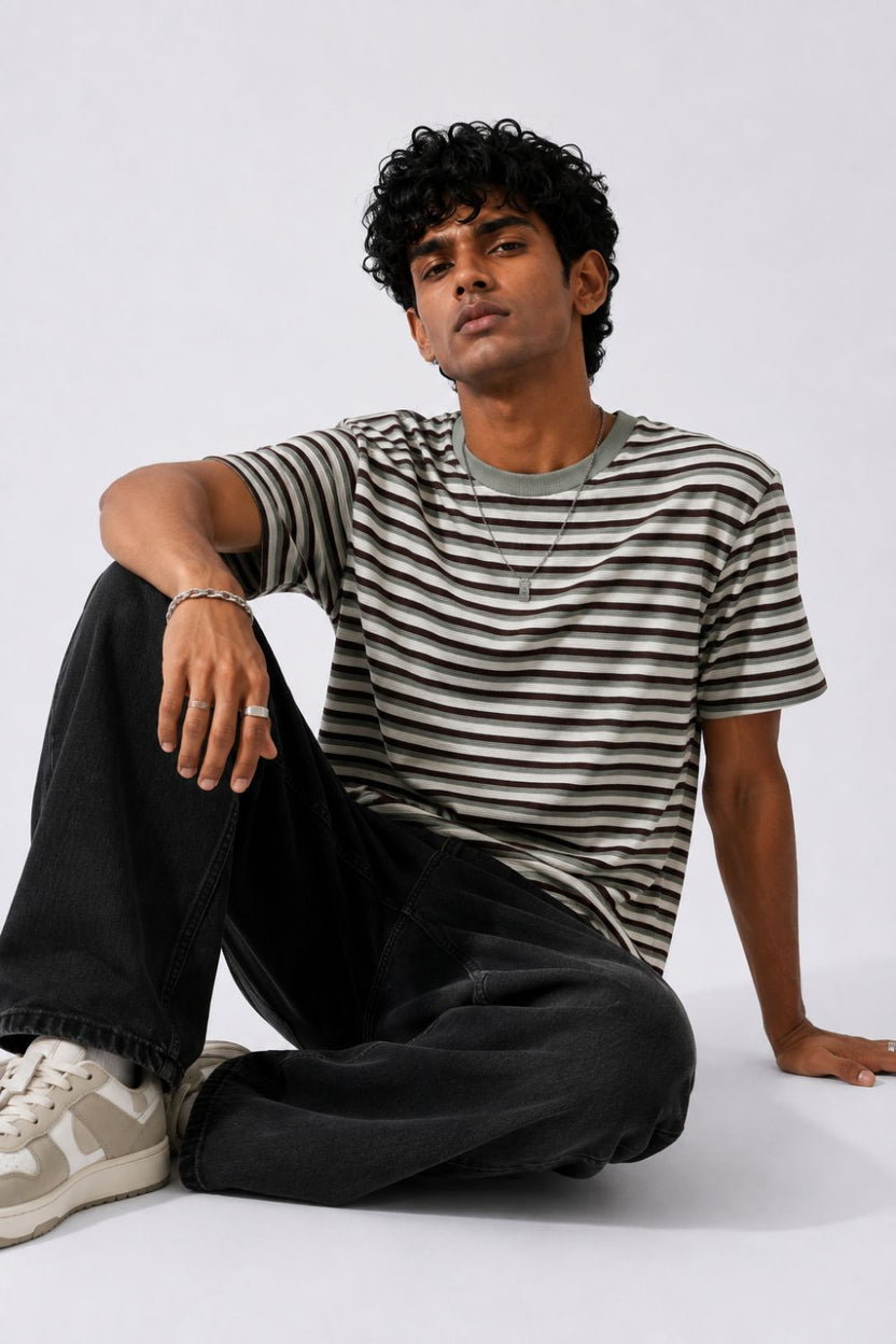 Mens Regular Fit Green Striped T-Shirt - Image 6