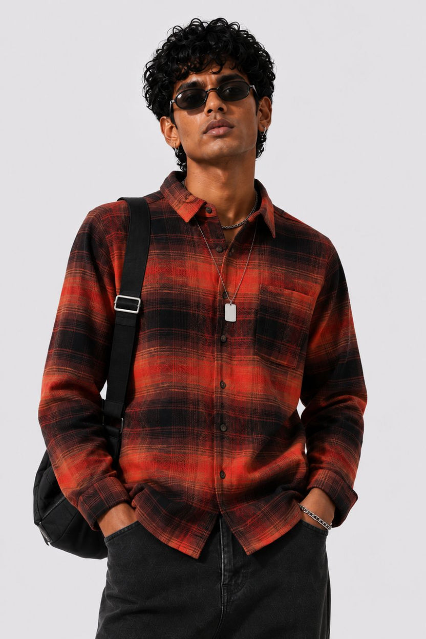 Mens Regular Fit Red Checked Shirt - Image 1