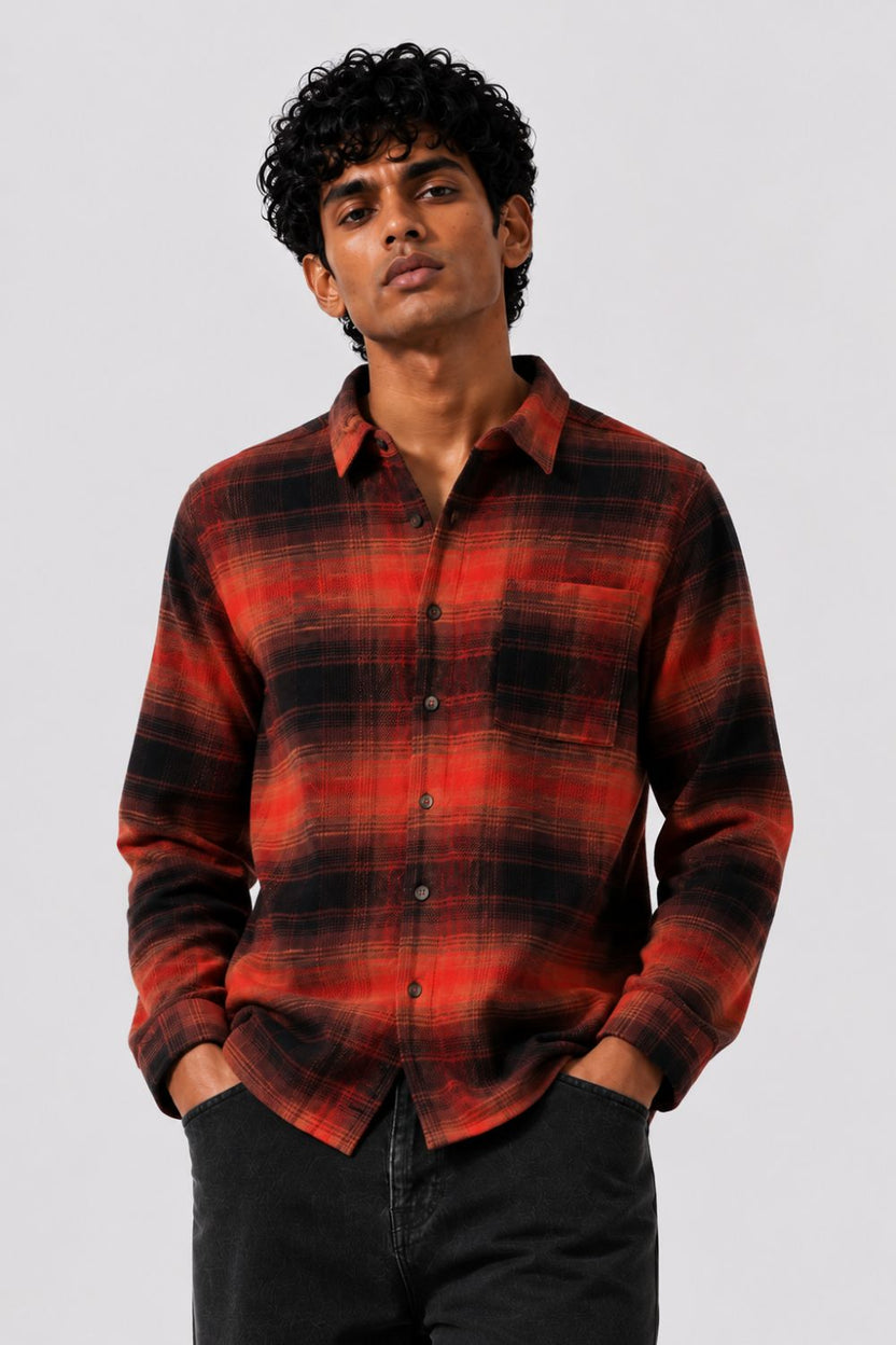 Mens Regular Fit Red Checked Shirt - Image 2