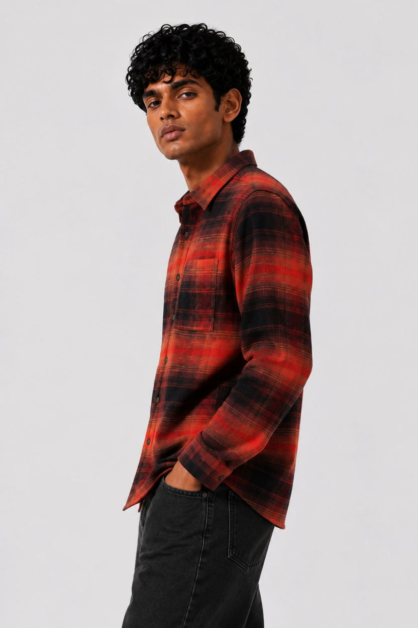 Mens Regular Fit Red Checked Shirt - Image 4