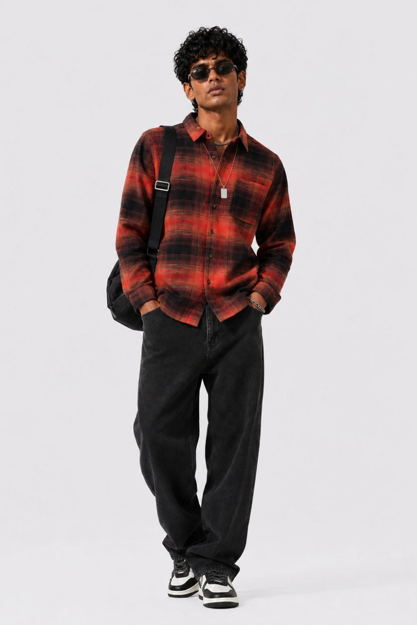 Mens Regular Fit Red Checked Shirt - Image 6